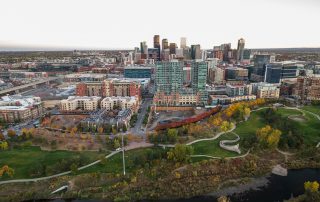 Aerial view of downtown denver from Commons Park.